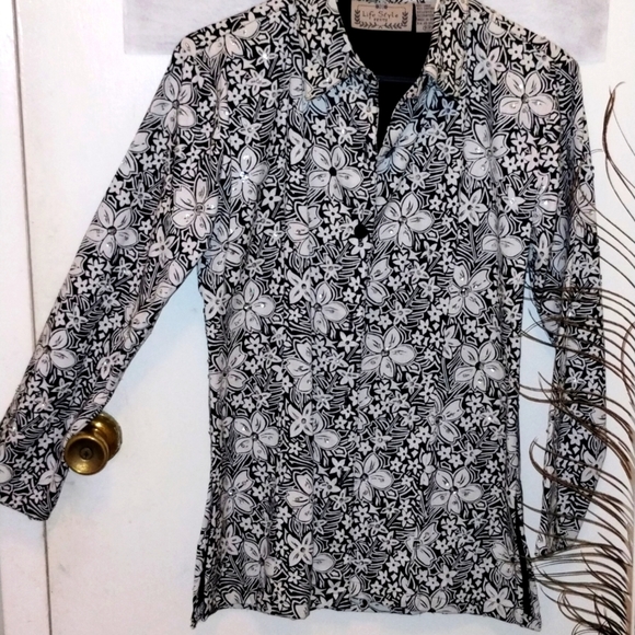 life style Sweaters - ⭐ Linen/cotton Flower Print with Sequence Long Sleeve Top Blouse Summer P petite